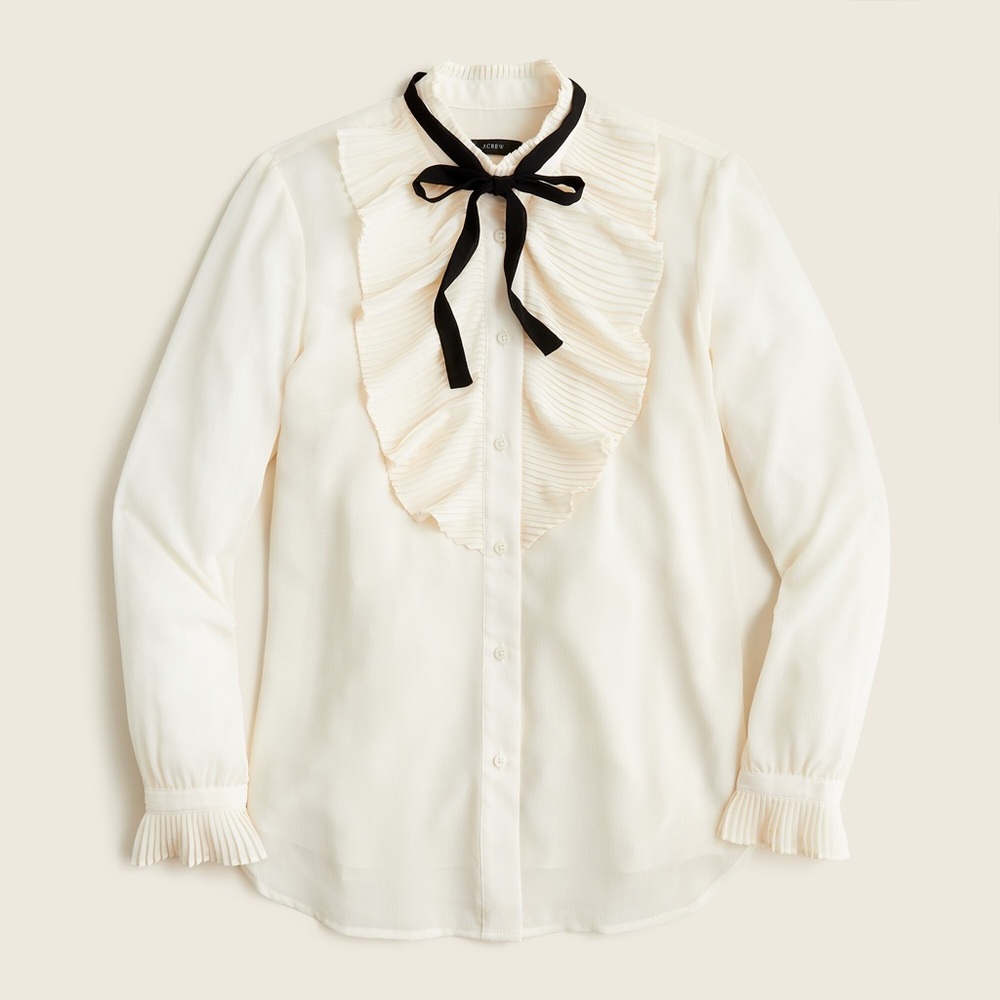 NWT JCrew Pleated Ruffle Top in Antique White, Sz 2